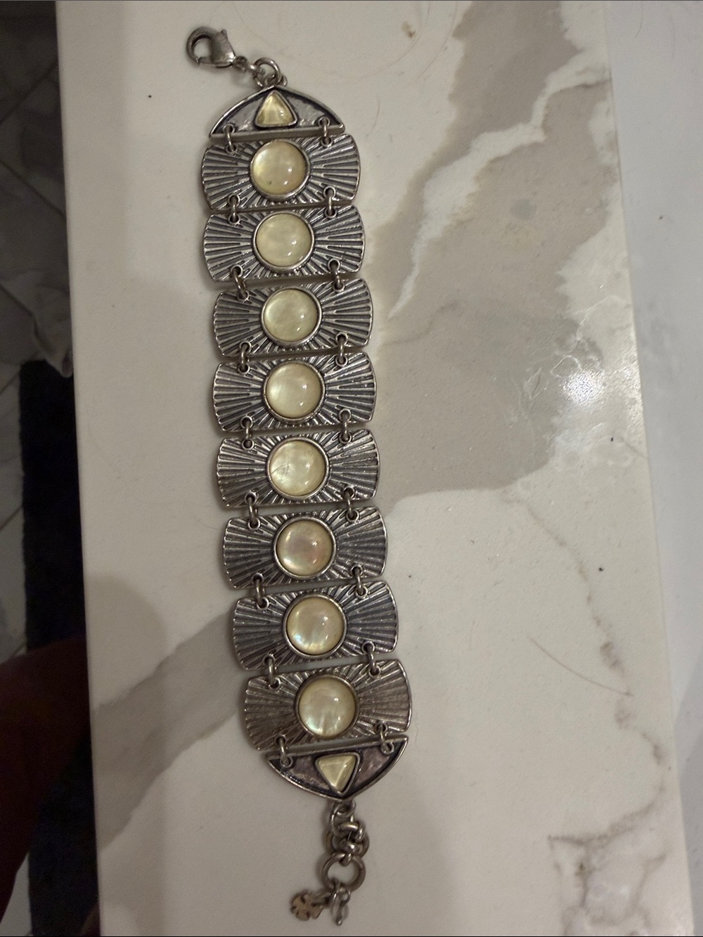 Lucky Brand Silver-Tone Bracelet with Cream Mother-of-Pearl Discs